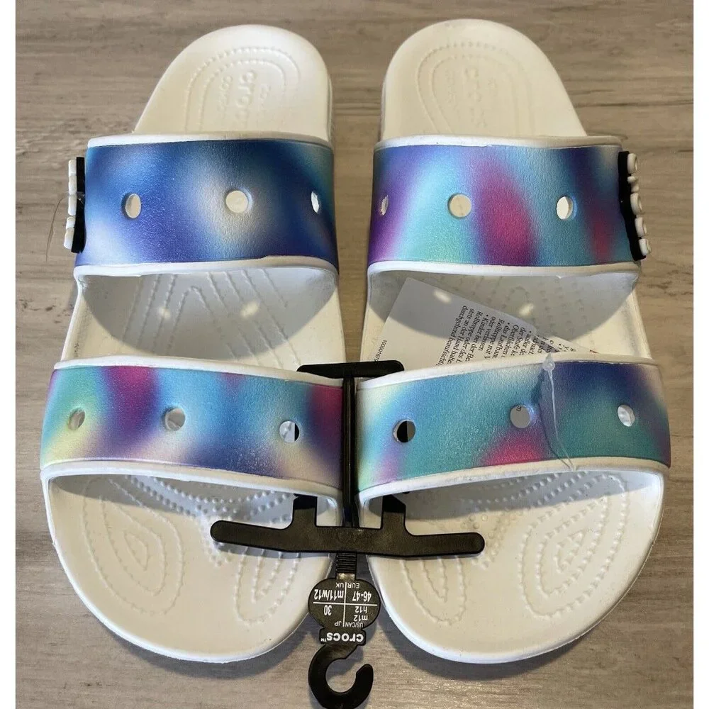 Crocs Sandals‎ Men's Size 12 Solarized Blue Purple Multicolor White Slip On NWT